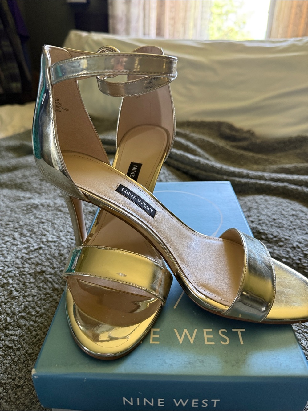 Nine West Shiny Gold Open-Toe Ankle-Strap Heels